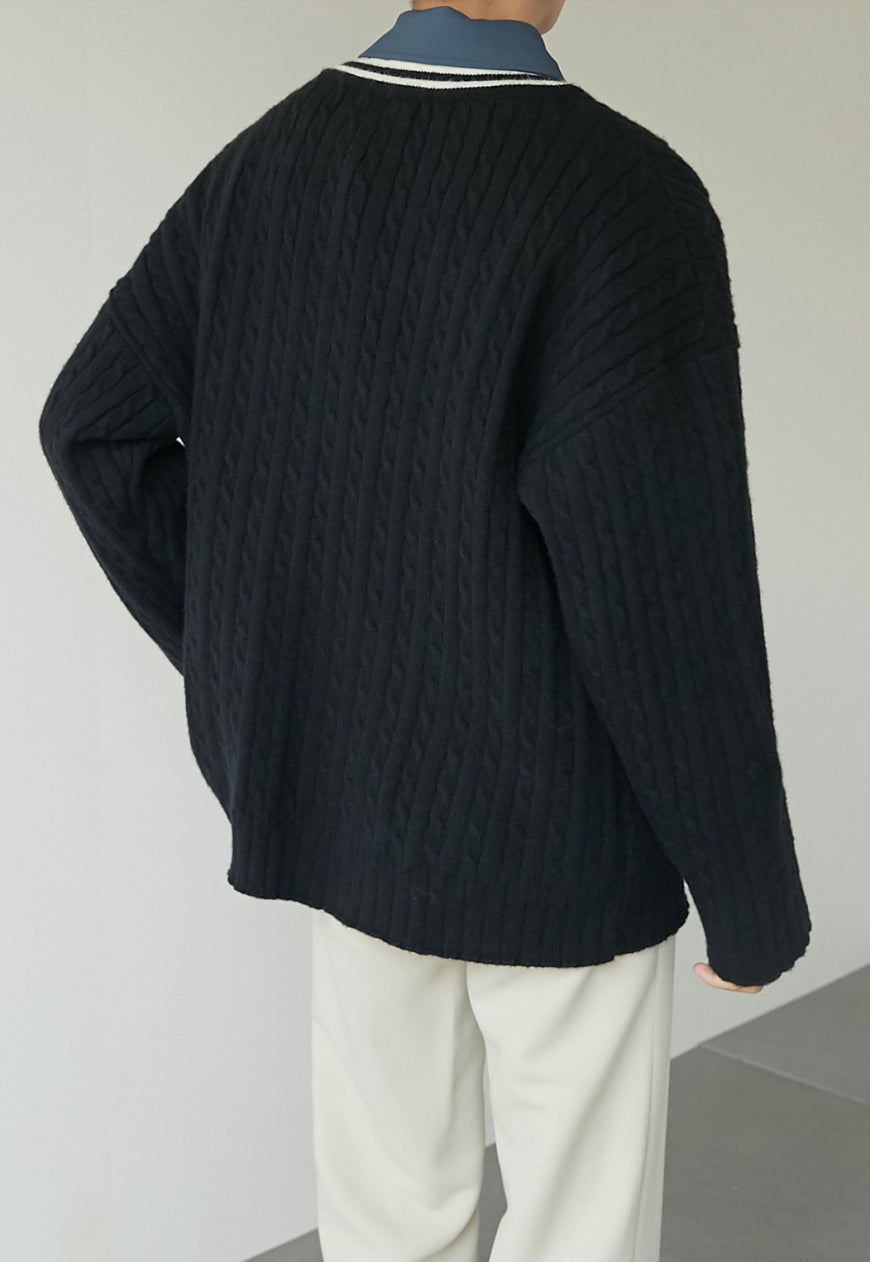 UZIP DESIGN Men's Vintage V-Neck Twist Sweater
