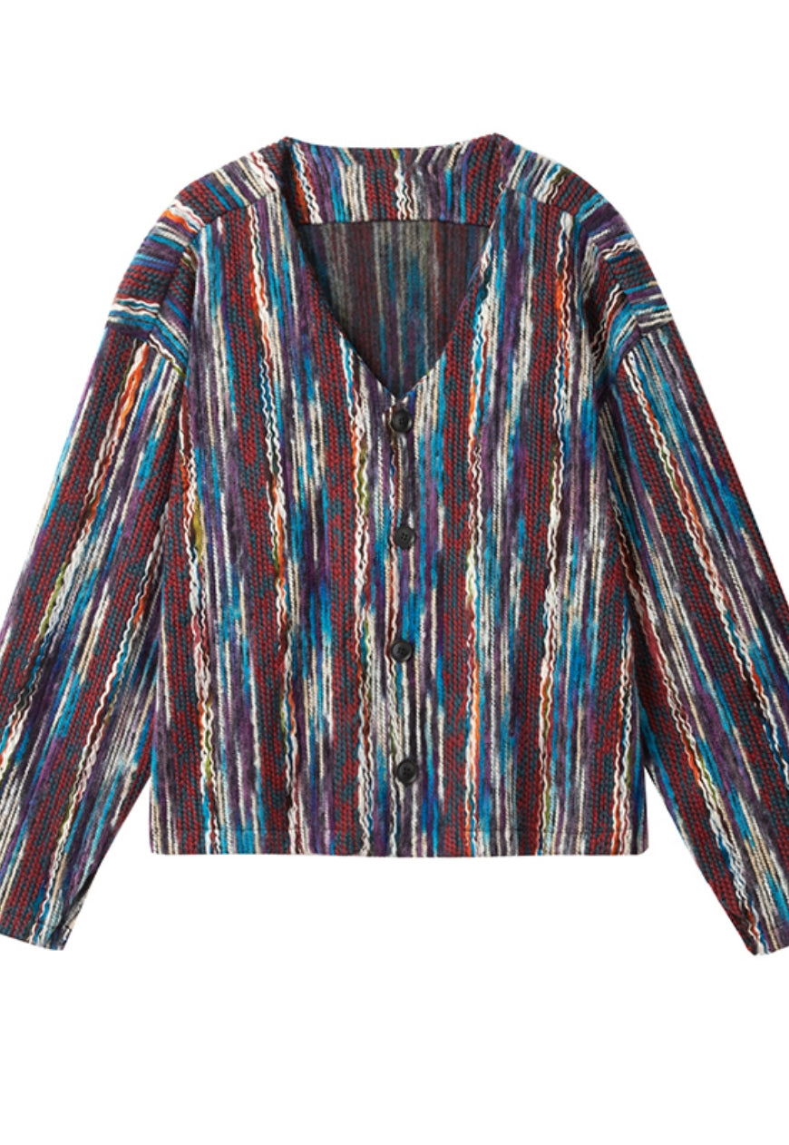 MEN'S Retro V-neck colorful striped jacket