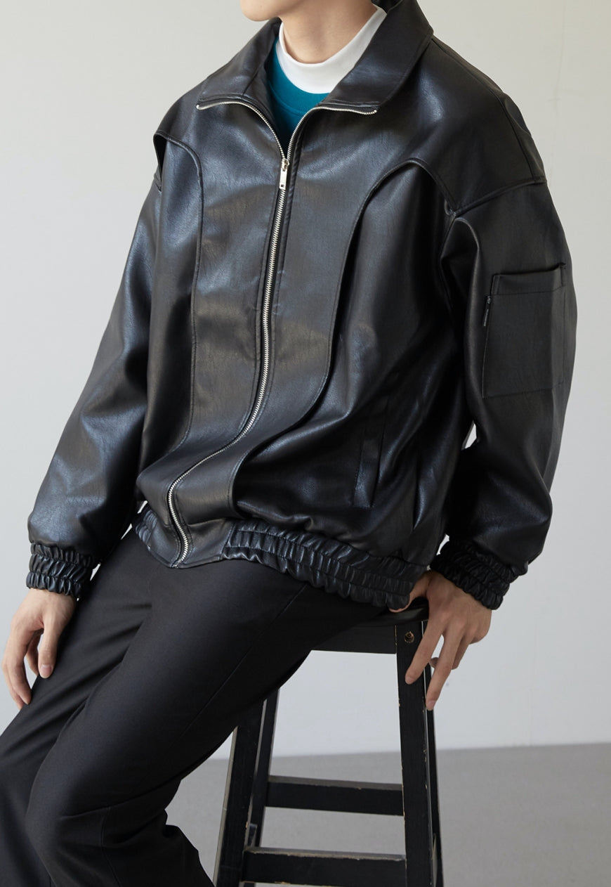 Men's Textured design leather jacket