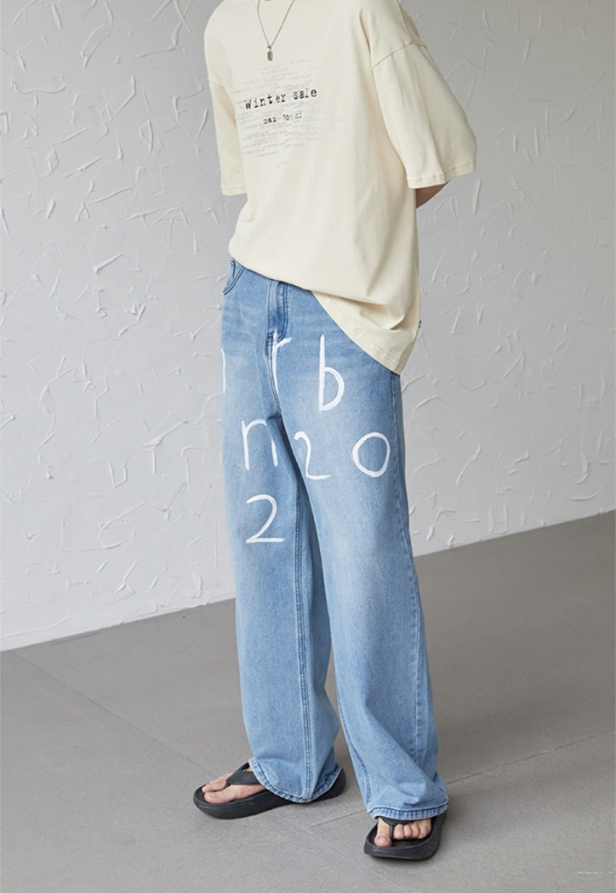 UZIP DESIGN Men's text design jeans