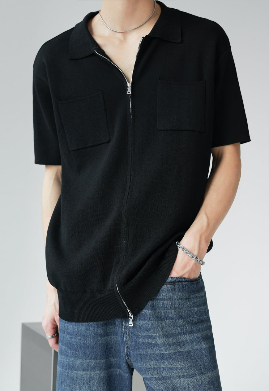 UZIP DESIGE Men's Double Zip Green Knit Polo Shirt SS2022 VOL.3