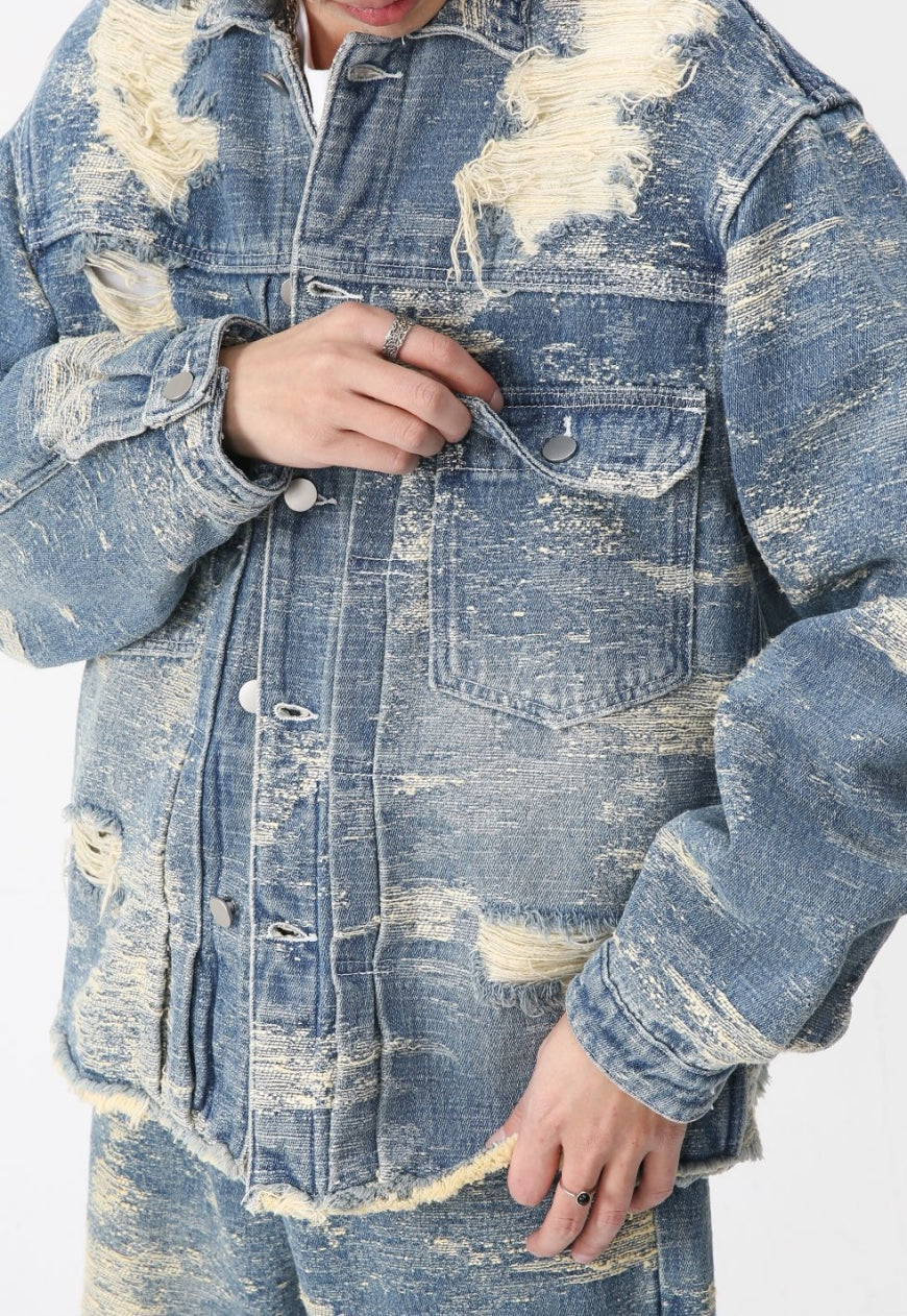 Men's Frayed Denim Jeans Jacket