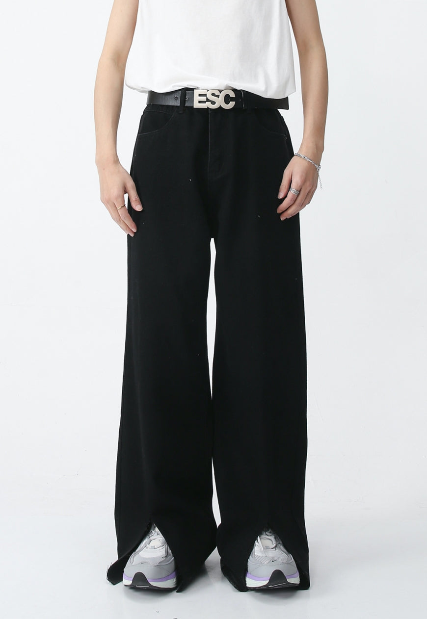 Men's slit denim trousers