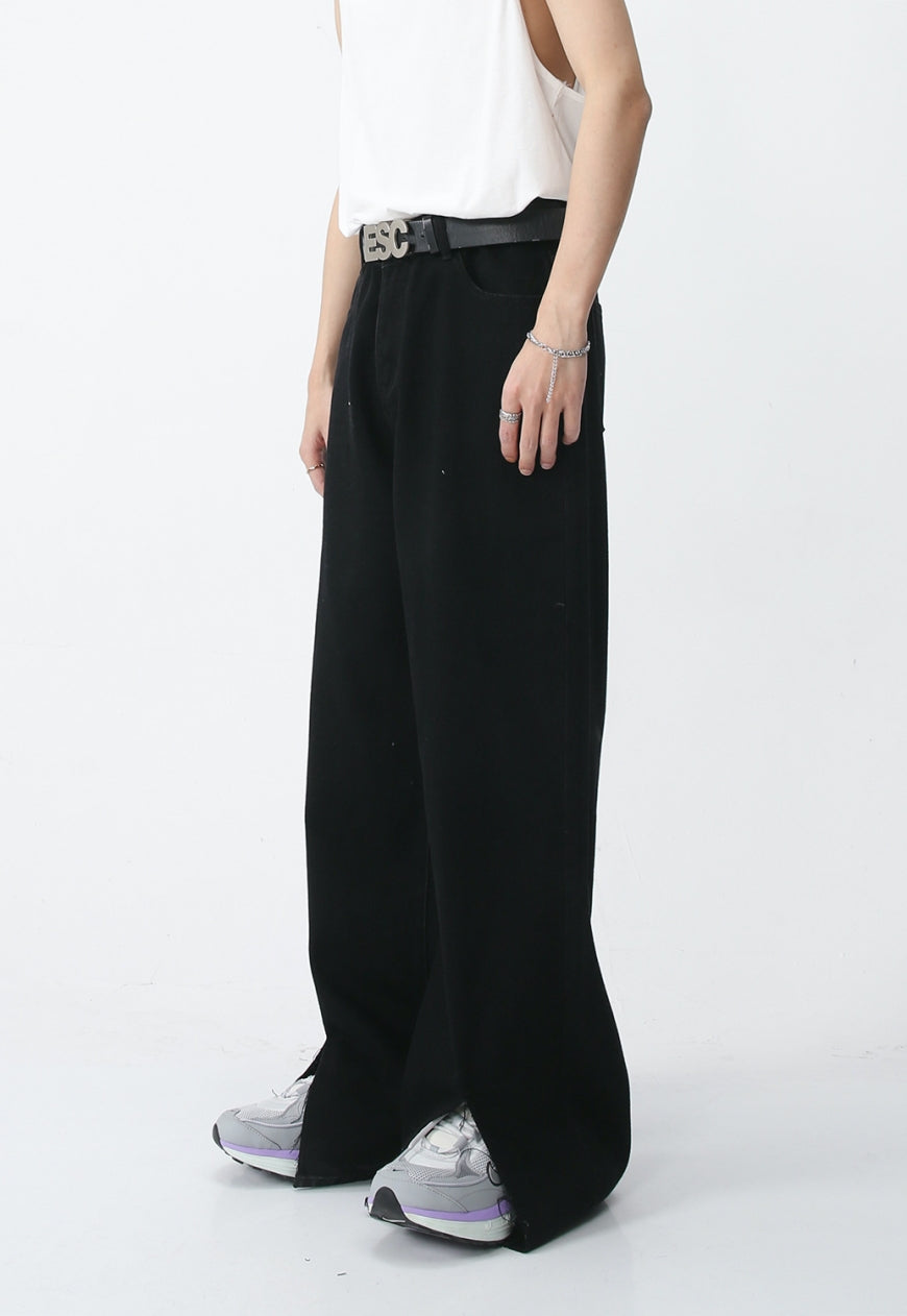 Men's slit denim trousers
