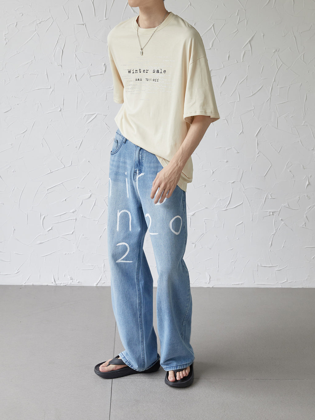 UZIP DESIGN Men's text design jeans