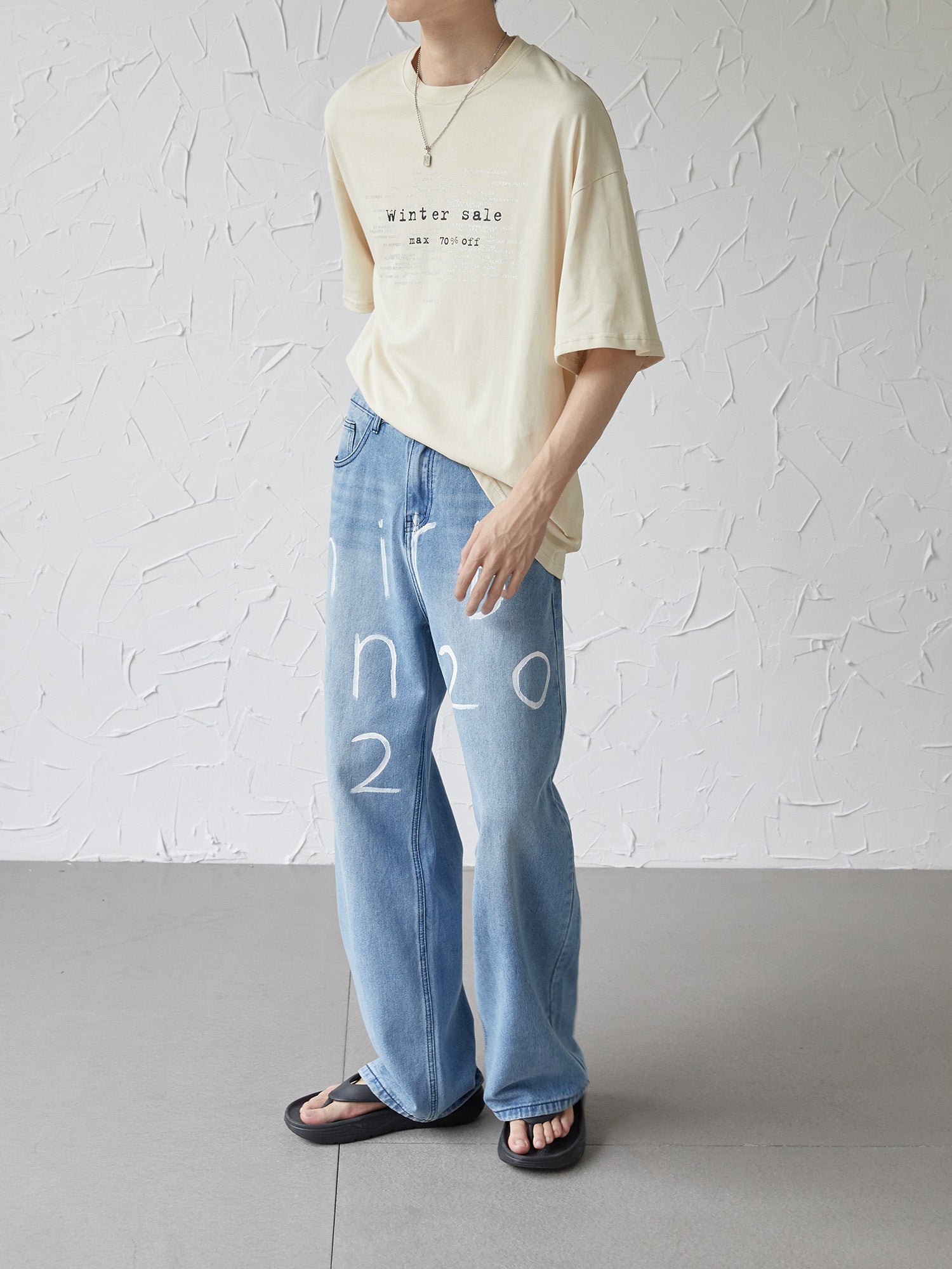UZIP DESIGN Men's text design jeans