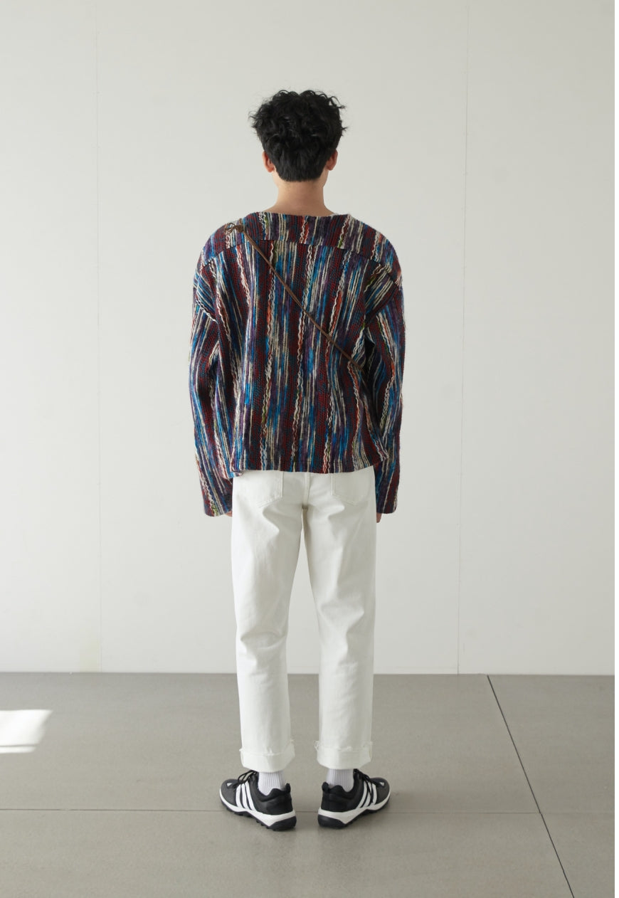 MEN'S Retro V-neck colorful striped jacket