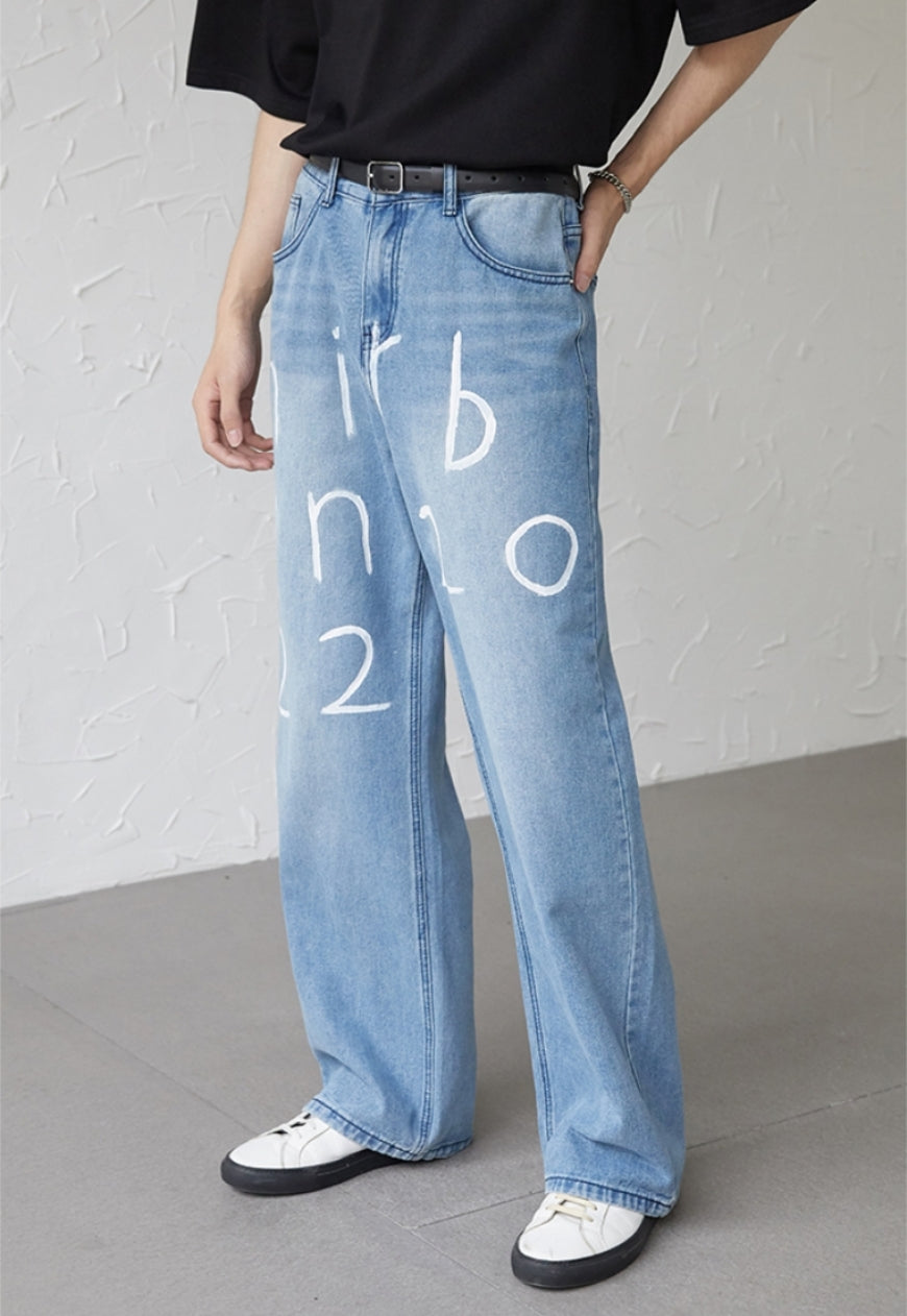 UZIP DESIGN Men's text design jeans