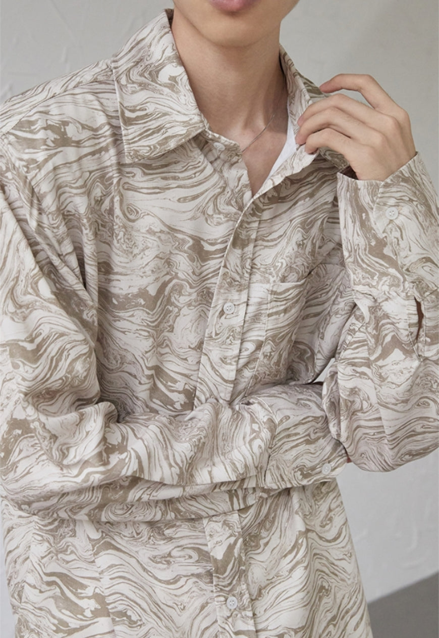 UZIP DESIGN Men's Marbled Shoulder Padded Shirt