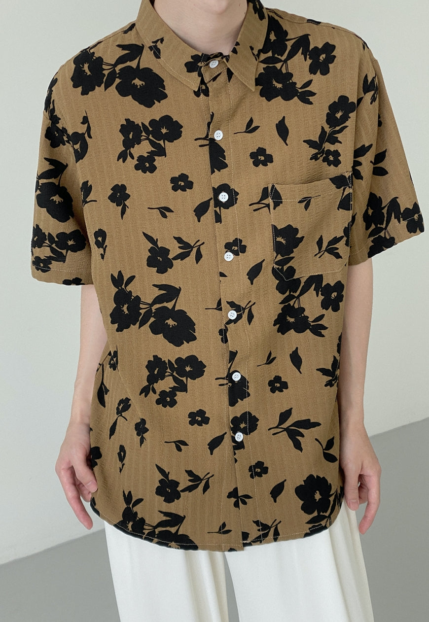 UZIP DESIGN Men's Vintage Flower Short Sleeve Shirt