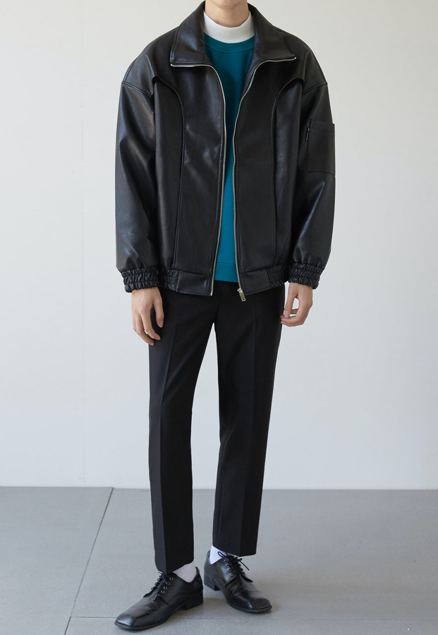 Men's Textured design leather jacket