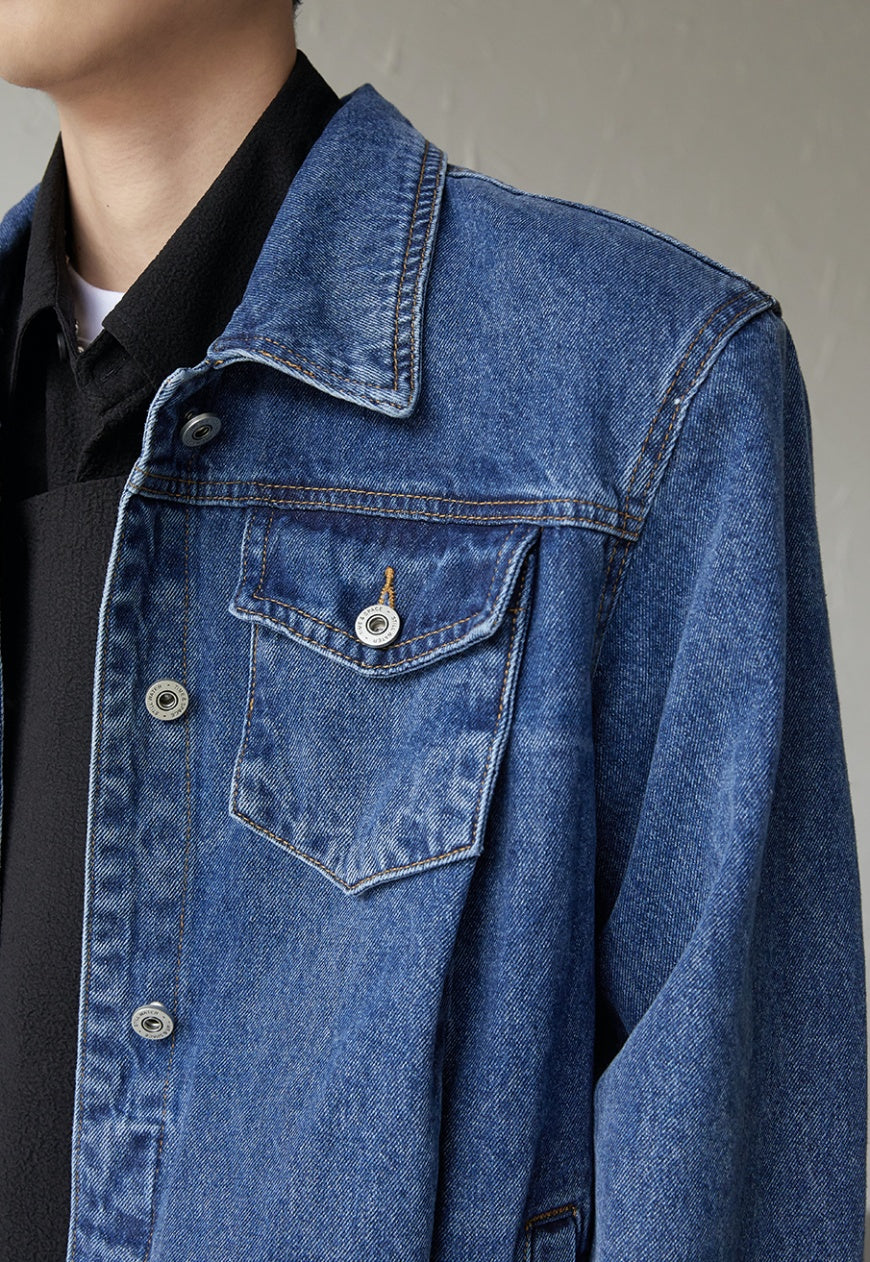 Men's asymmetric denim bomber jacket