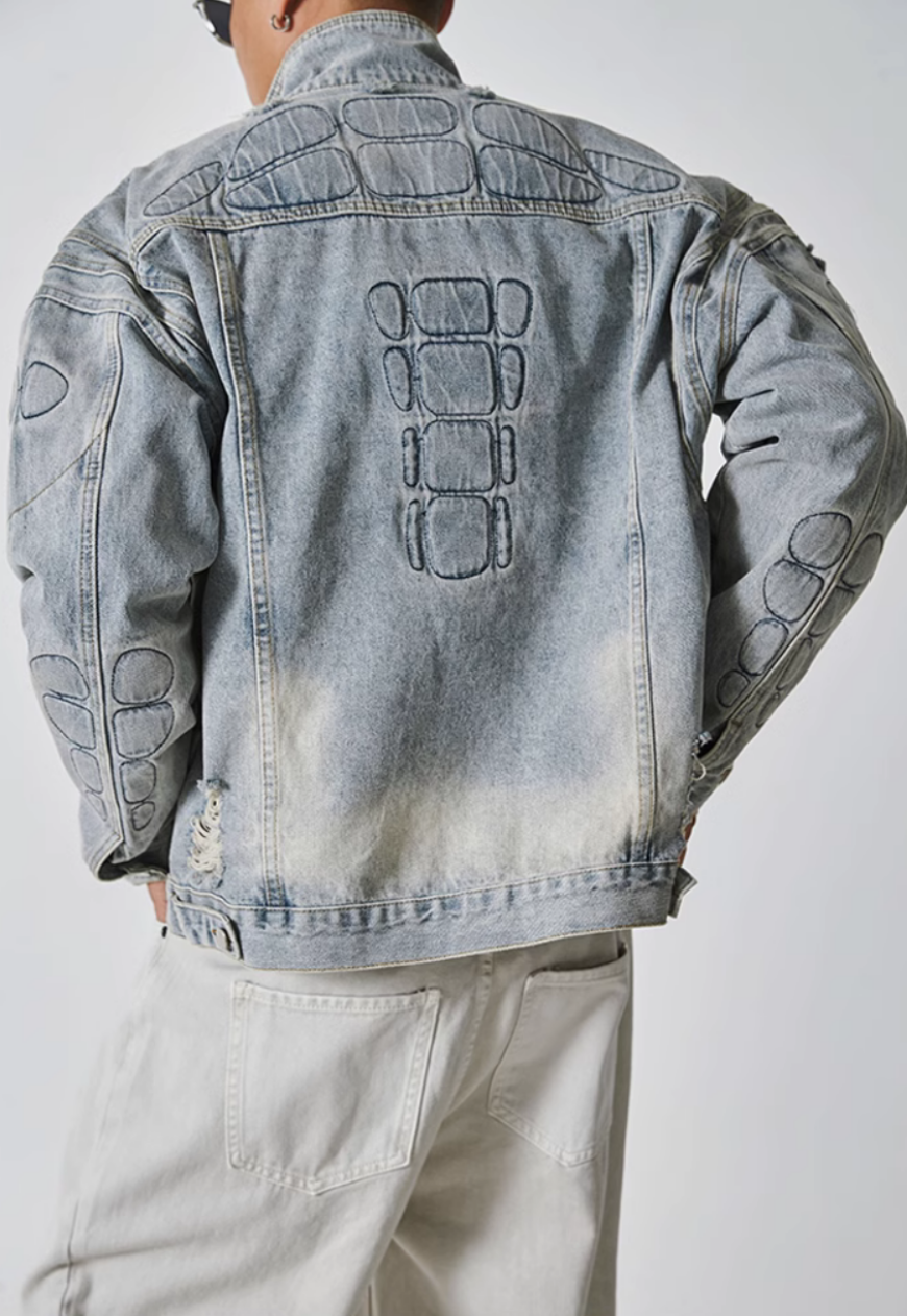 Men's vintage denim ripped jacket