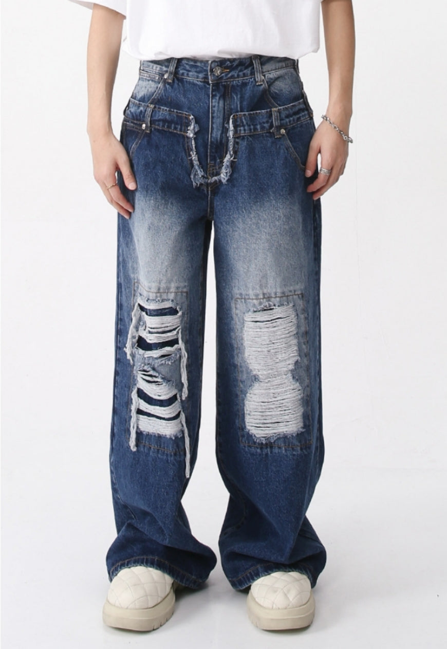Unisex ripped denim trousers