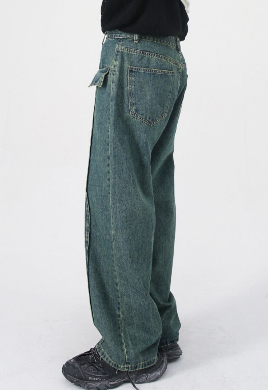 UZIP DESIGN Unisex Nostalgic Green Design Jeans