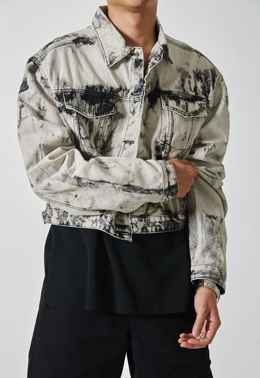 Men's tie-dye vintage denim jacket