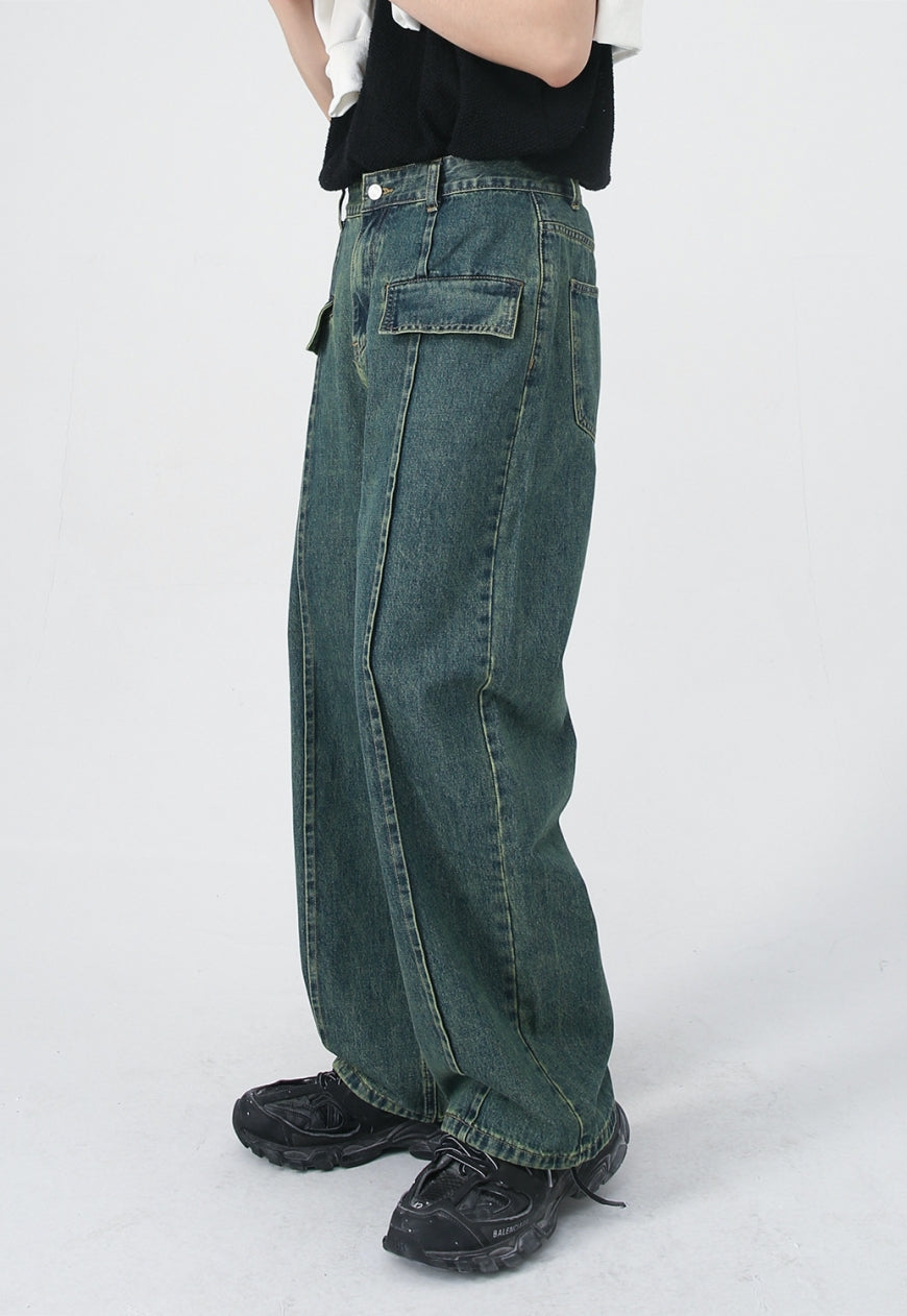 UZIP DESIGN Unisex Nostalgic Green Design Jeans