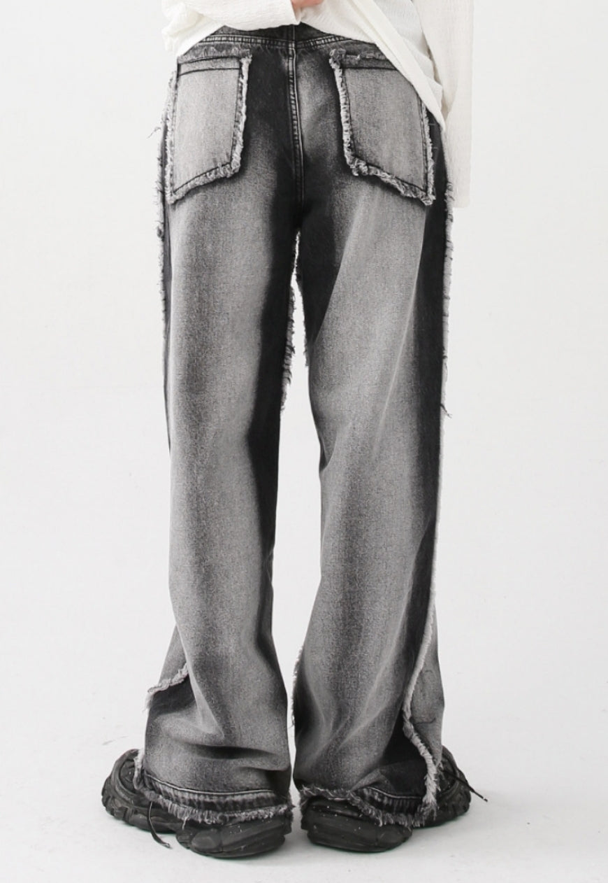 UZIP DESIGN Unisex vintage frayed panel jeans