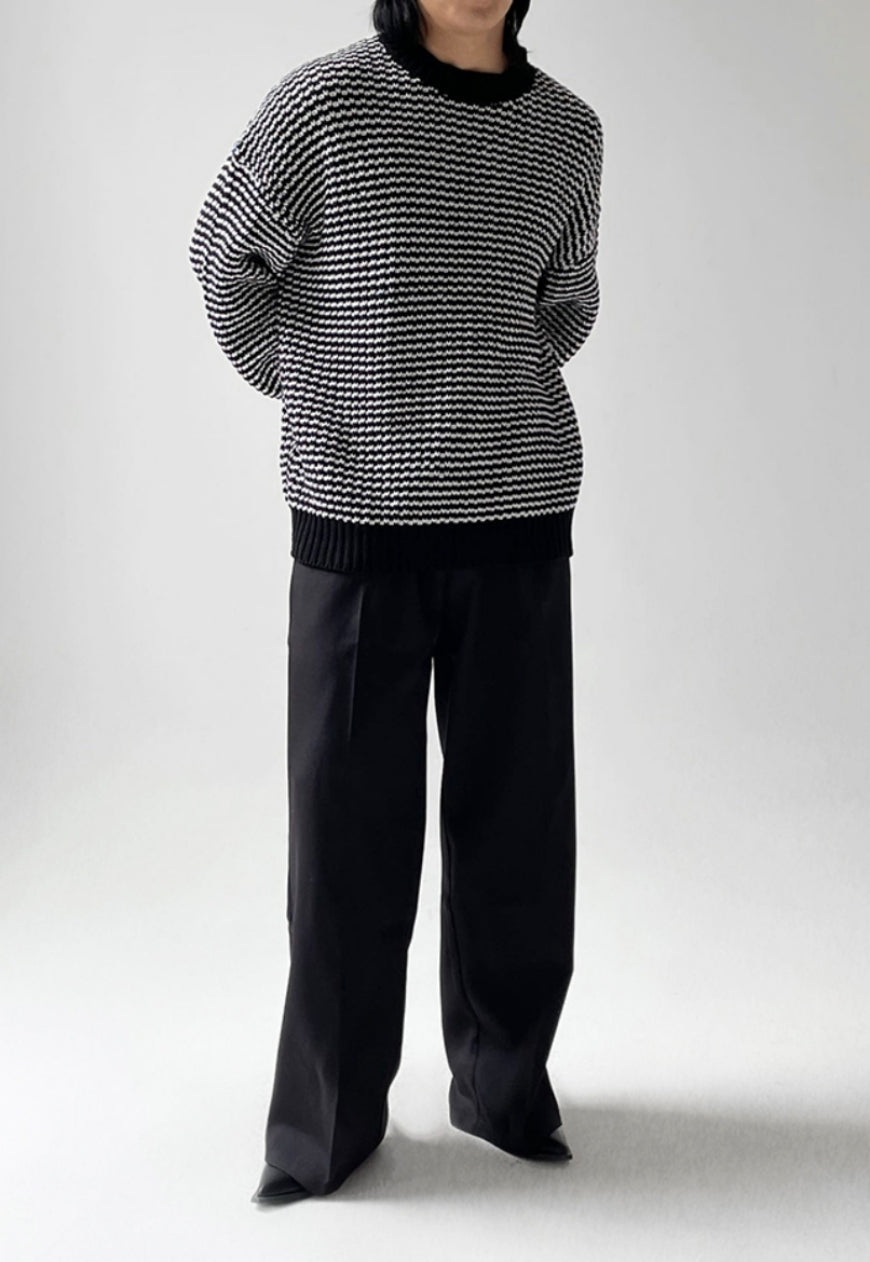 UZIP DESIGN Men's black white striped sweater