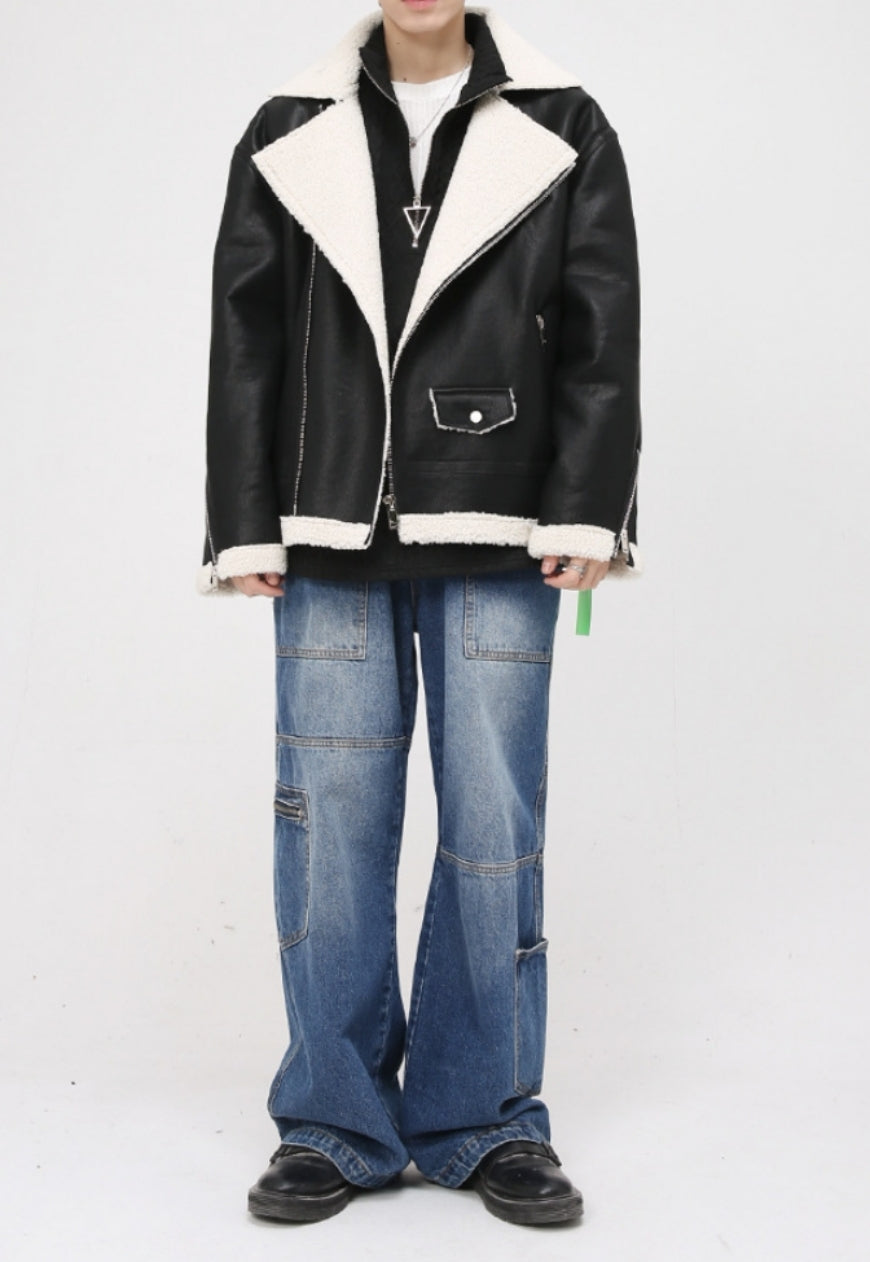 Men's PU Leather Warm Vintage Outer Jacket