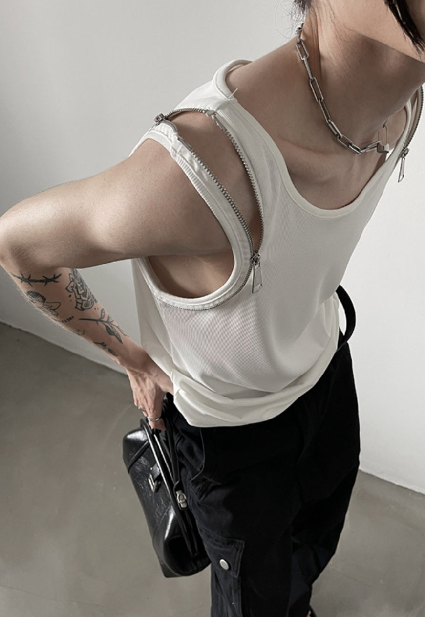 UZIP DESIGN Men's Double Zip Strap Tank Top