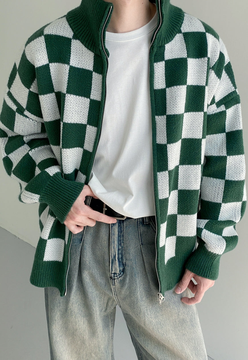UZIP DESIGN Men's Checkerboard Knit Cardigan