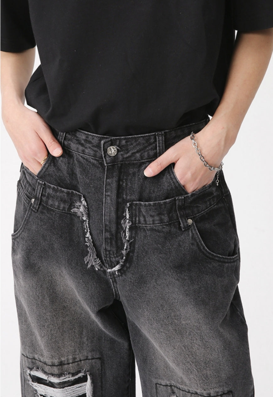 Unisex ripped denim trousers