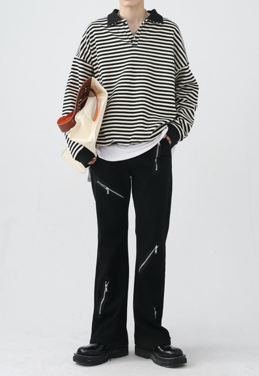 Unisex multi zipper design jeans