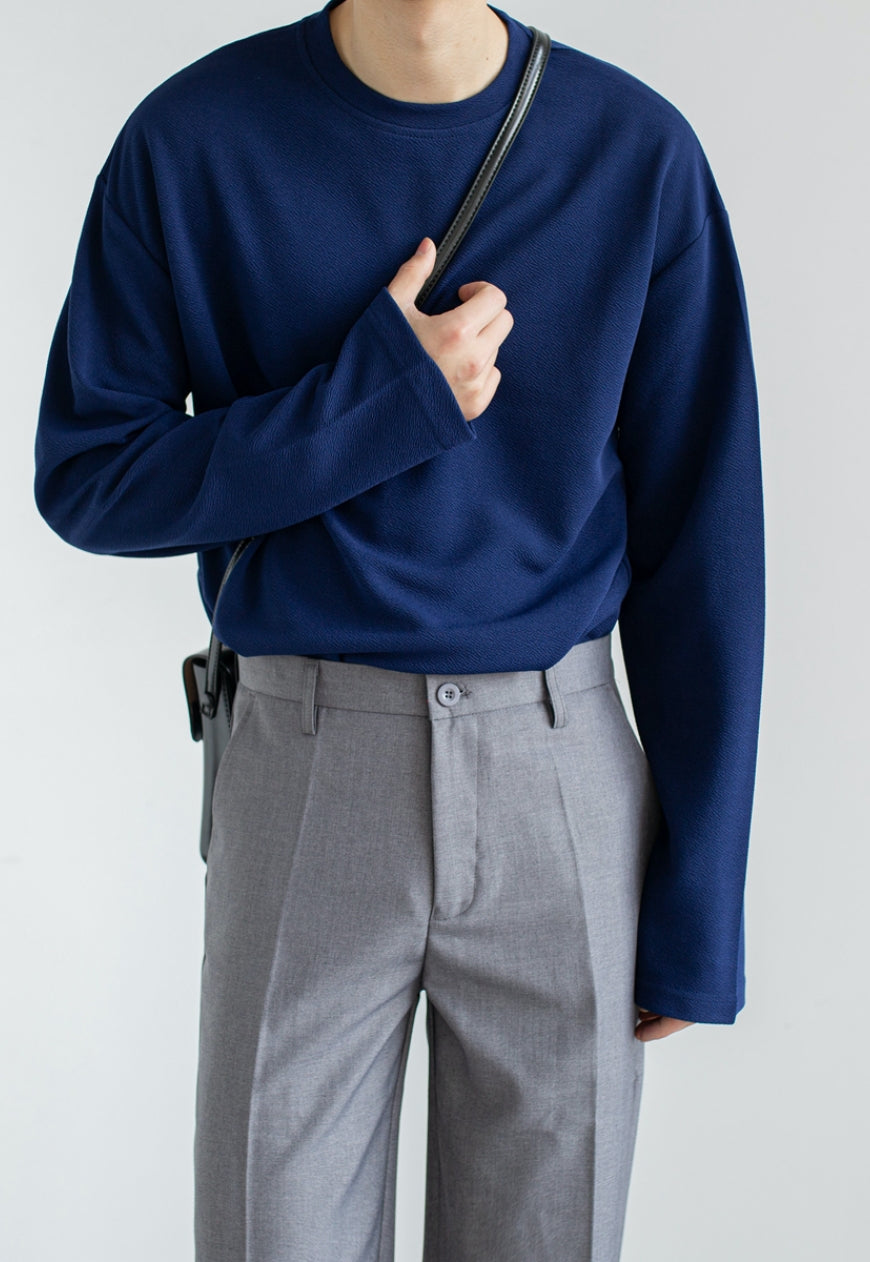 Men's Spring solid color round neck t-shirt