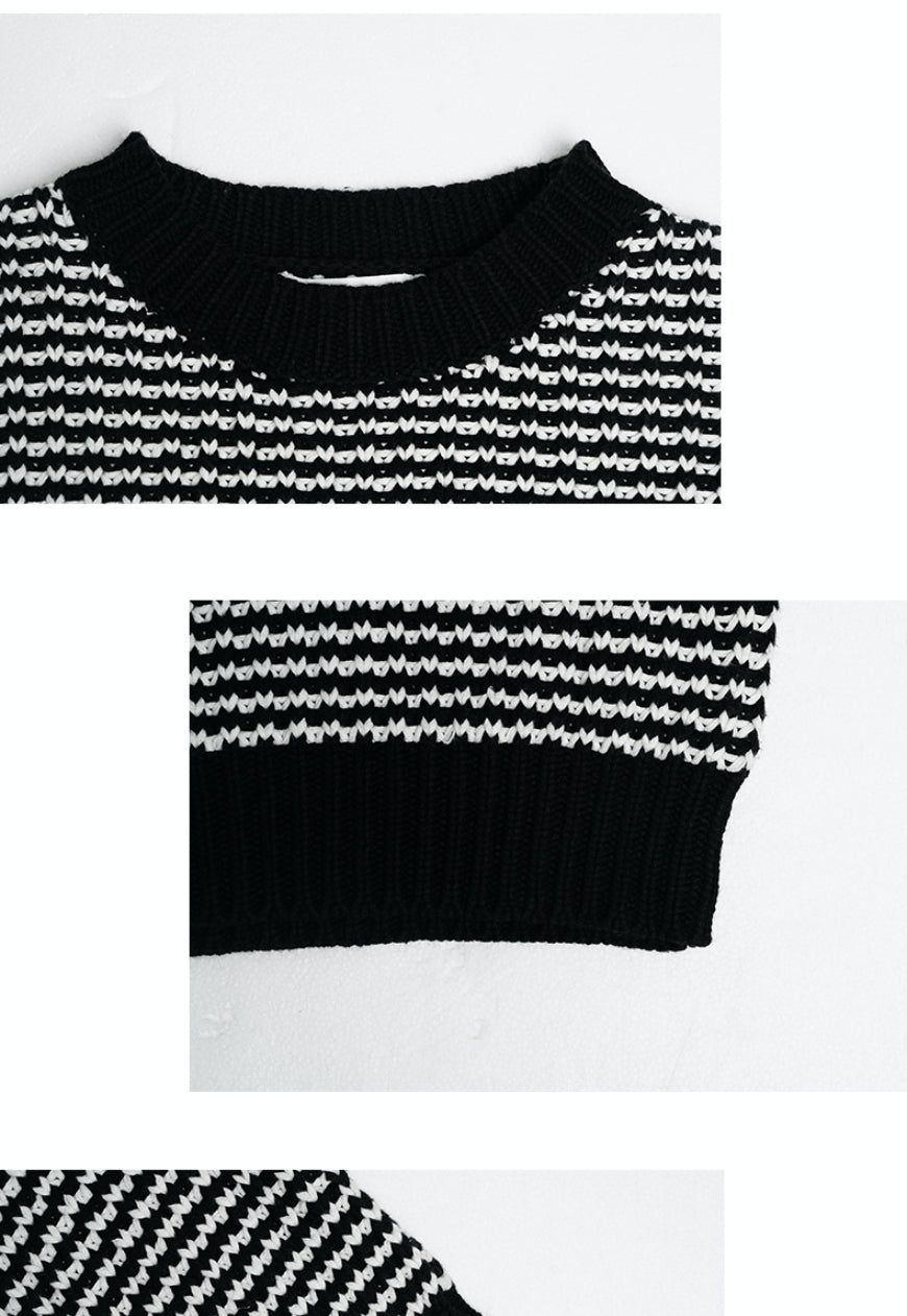 UZIP DESIGN Men's black white striped sweater