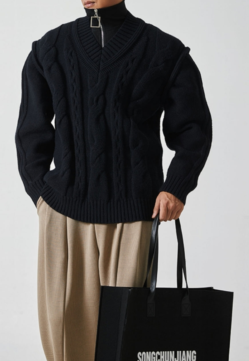 Men's V-neck linen pattern sweater