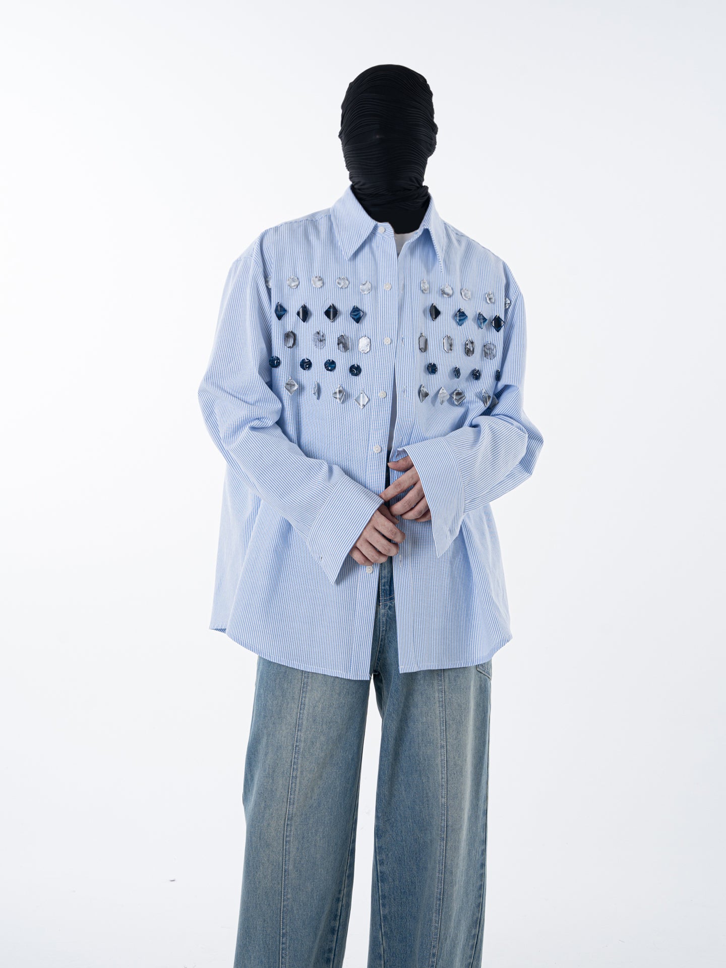 Men's luxury imitation jade striped shirt