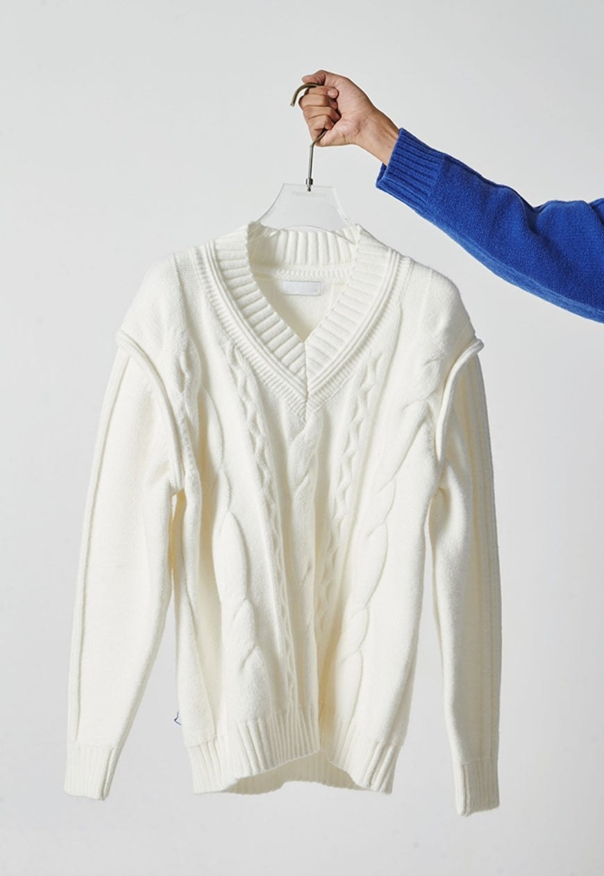 Men's V-neck linen pattern sweater