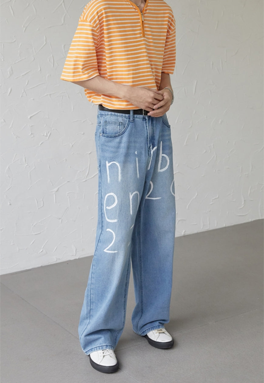 UZIP DESIGN Men's text design jeans