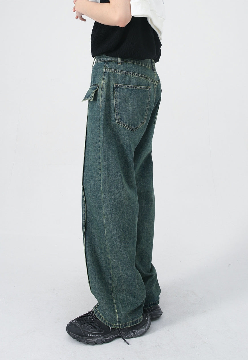 UZIP DESIGN Unisex Nostalgic Green Design Jeans
