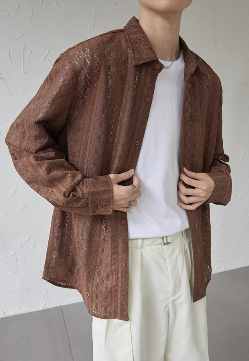 UZIP DESIGN Men's color cutout pattern shirt