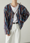 MEN'S Retro V-neck colorful striped jacket