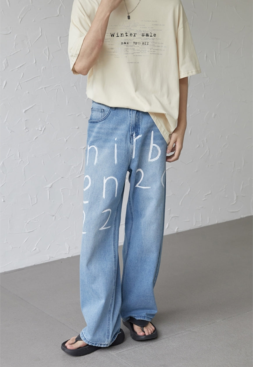 UZIP DESIGN Men's text design jeans