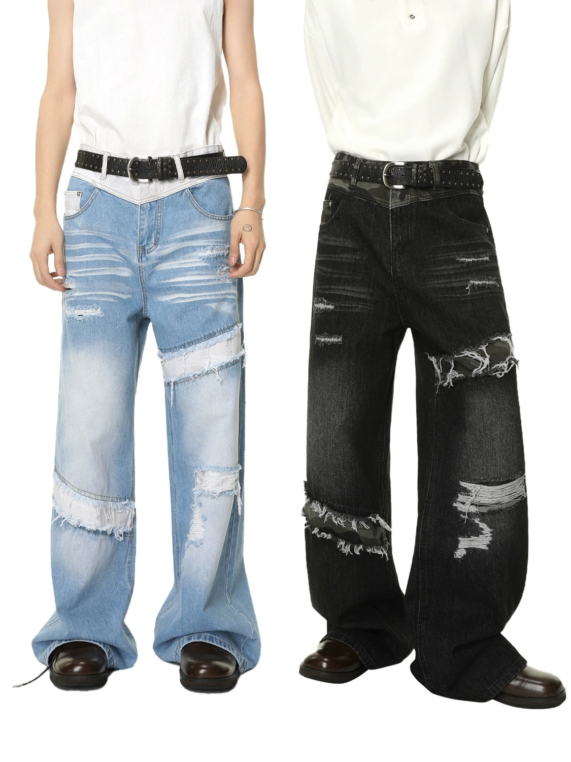Men's Patchwork distressed denim
