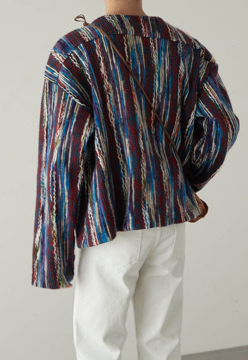 MEN'S Retro V-neck colorful striped jacket
