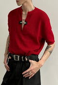 Men's Metal Buckle V-Neck Knit Top