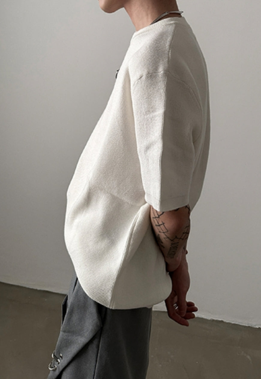 Men's Metal Buckle V-Neck Knit Top