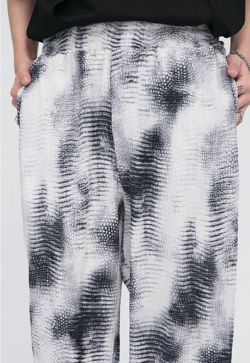 UZIP DESIGN Unisex tie-dye pleated slit trousers