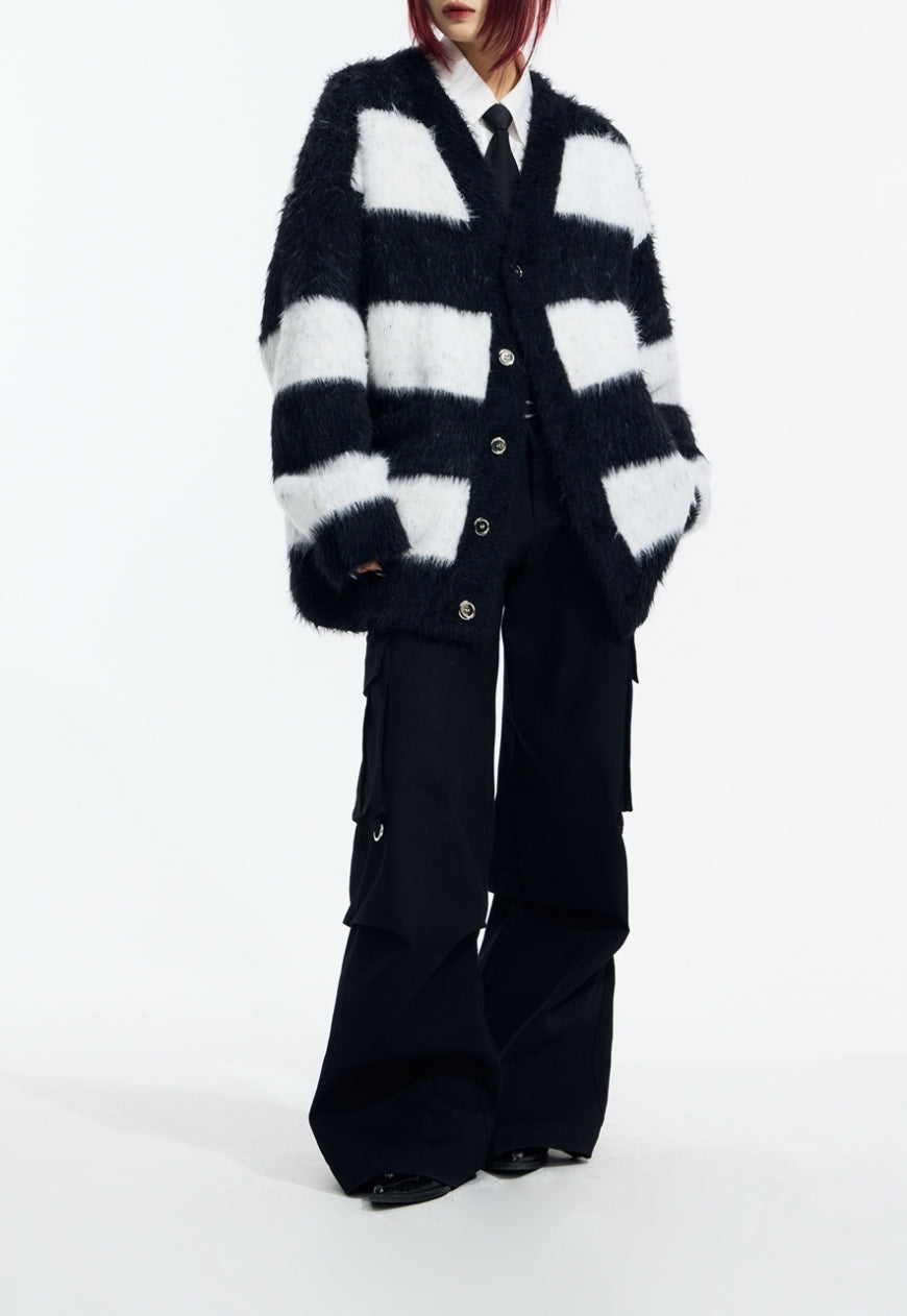 Men's striped design cardigan sweater
