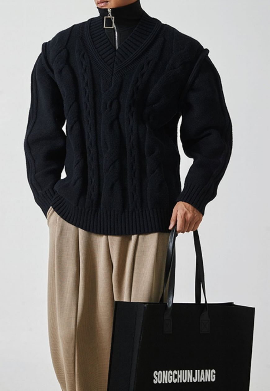 Men's V-neck linen pattern sweater