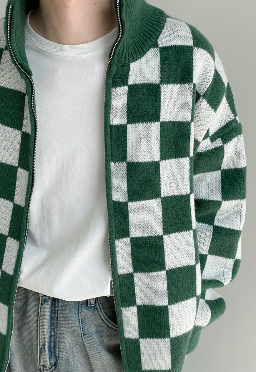 UZIP DESIGN Men's Checkerboard Knit Cardigan