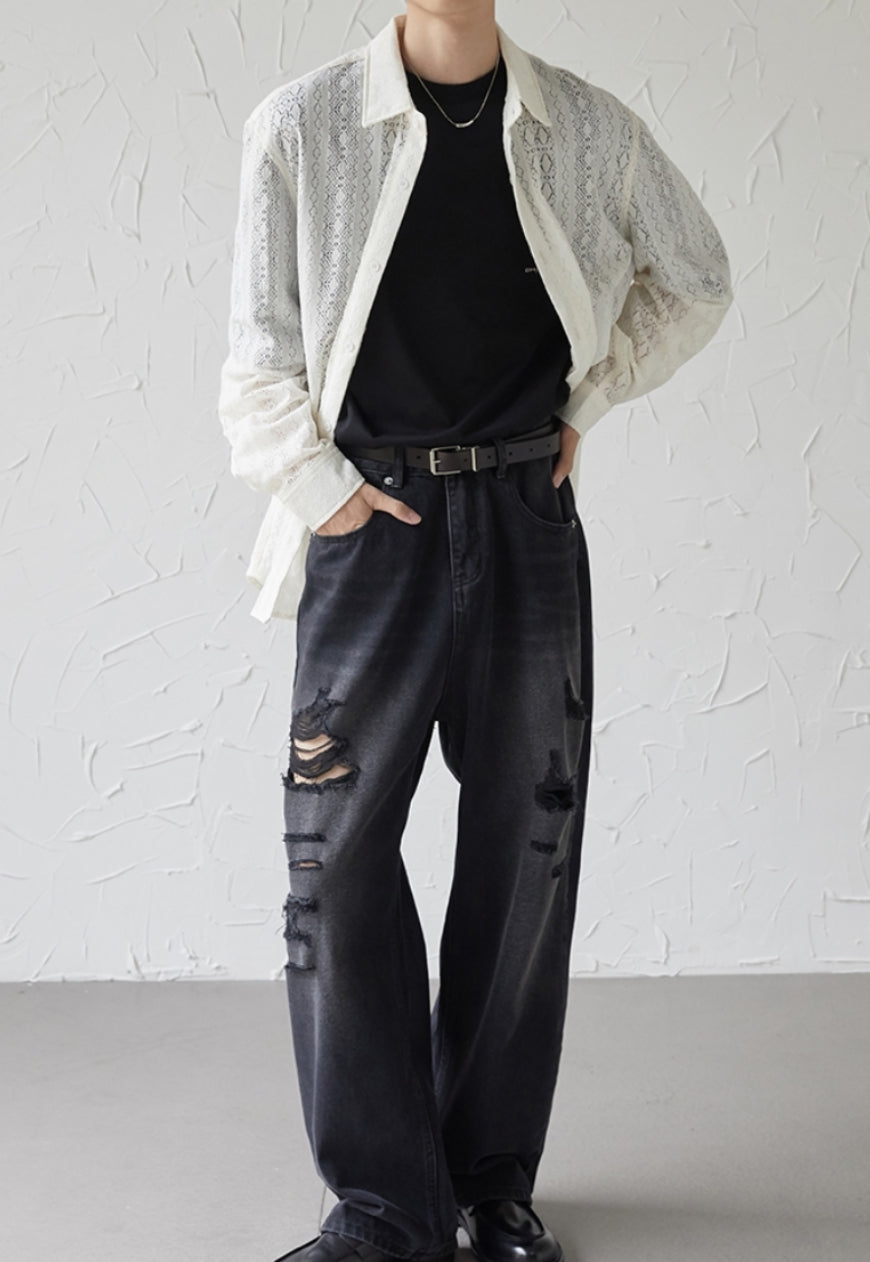 UZIP DESIGN Men's color cutout pattern shirt