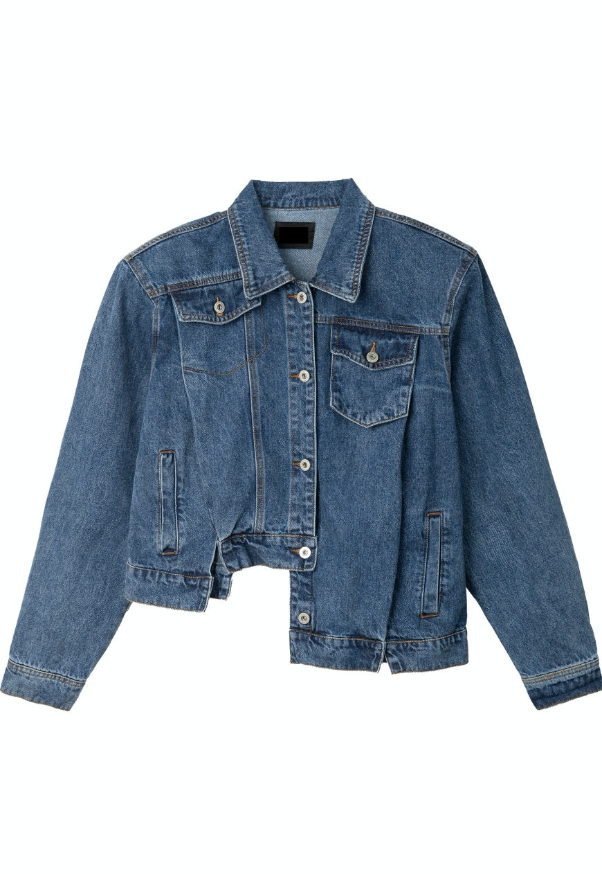 Men's asymmetric denim bomber jacket