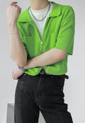 UZIP DESIGE Men's Double Zip Green Knit Polo Shirt SS2022 VOL.3