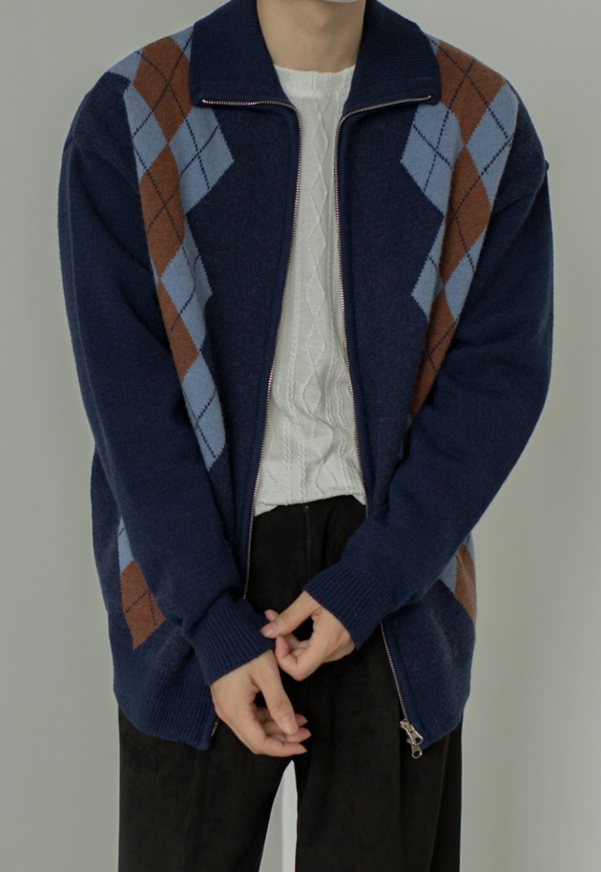 UZIP DESIGN Men's Vintage Diamond Cardigan